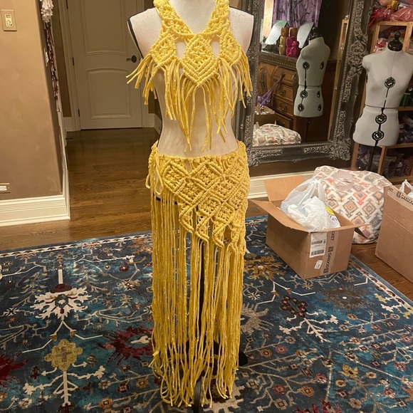 Handmade Macrame Skirt Poncho Set - Picture 8 of 11